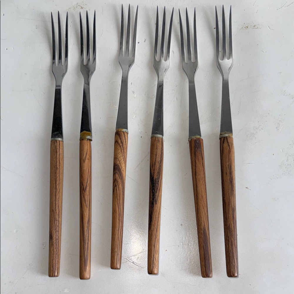 Fondu forks x6 Wooden Handle Stainless Steel Fork Set